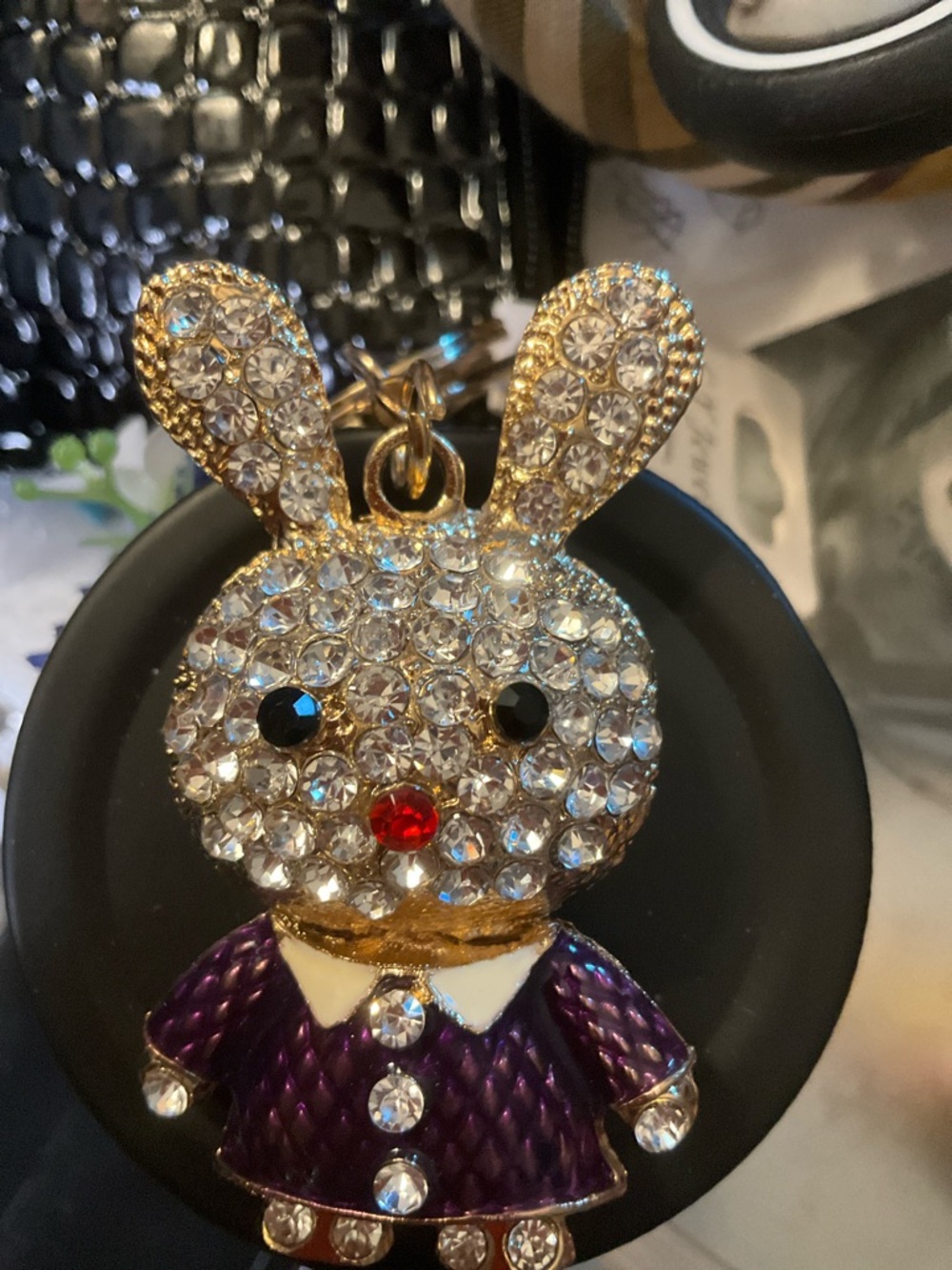 Crystal Bunny Keychain in Purple and Gold - Picture 4 of 6